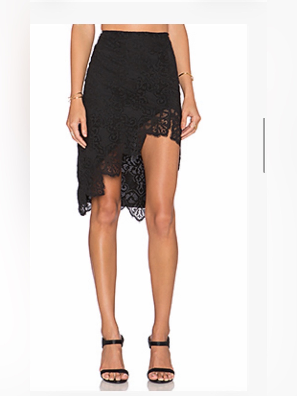 Revolve X For Love & Lemons Black Lace Maui Waui Asymmetrical Hem Skirt